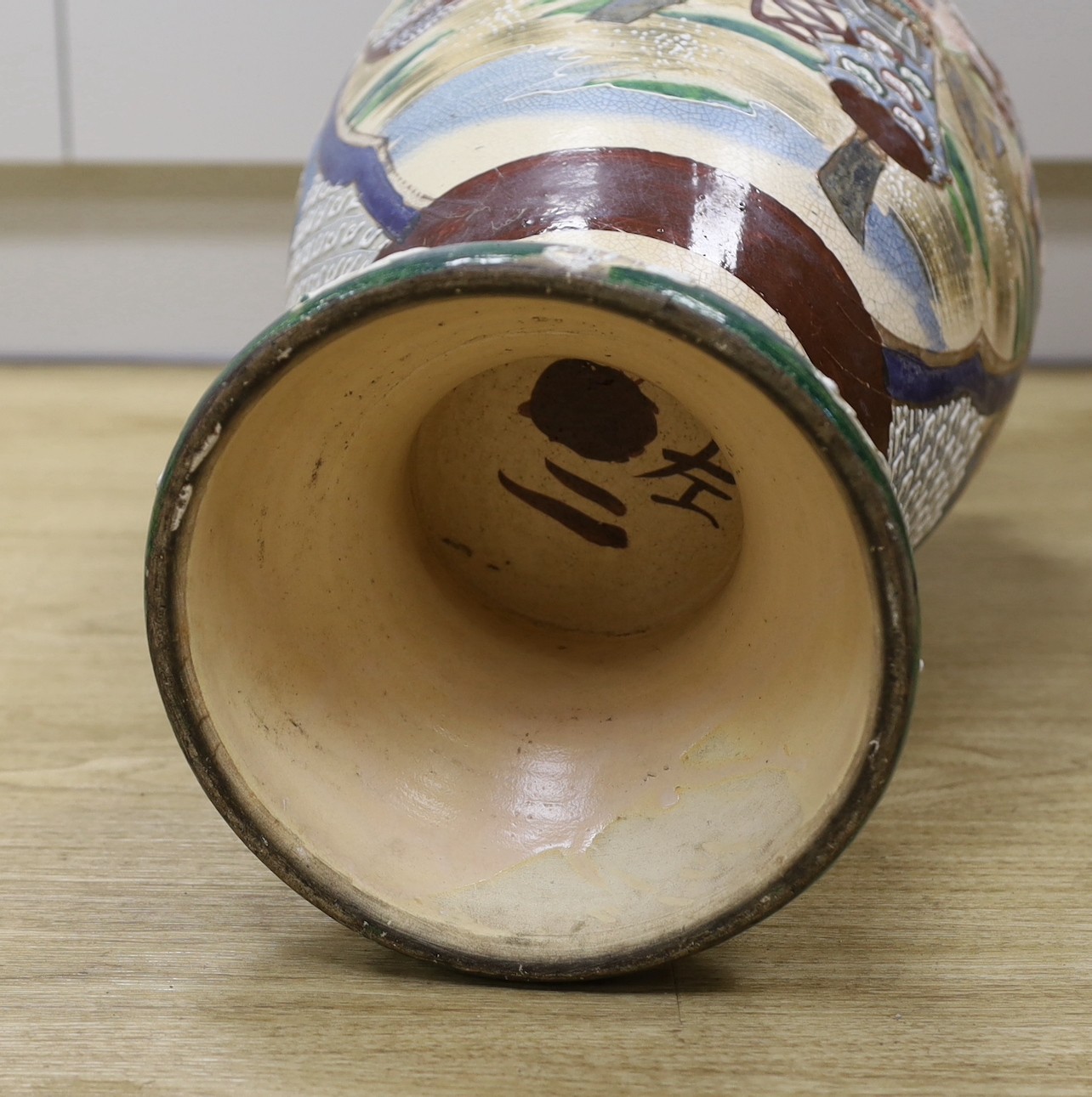 A massive Japanese Satsuma pottery vase, 81cm